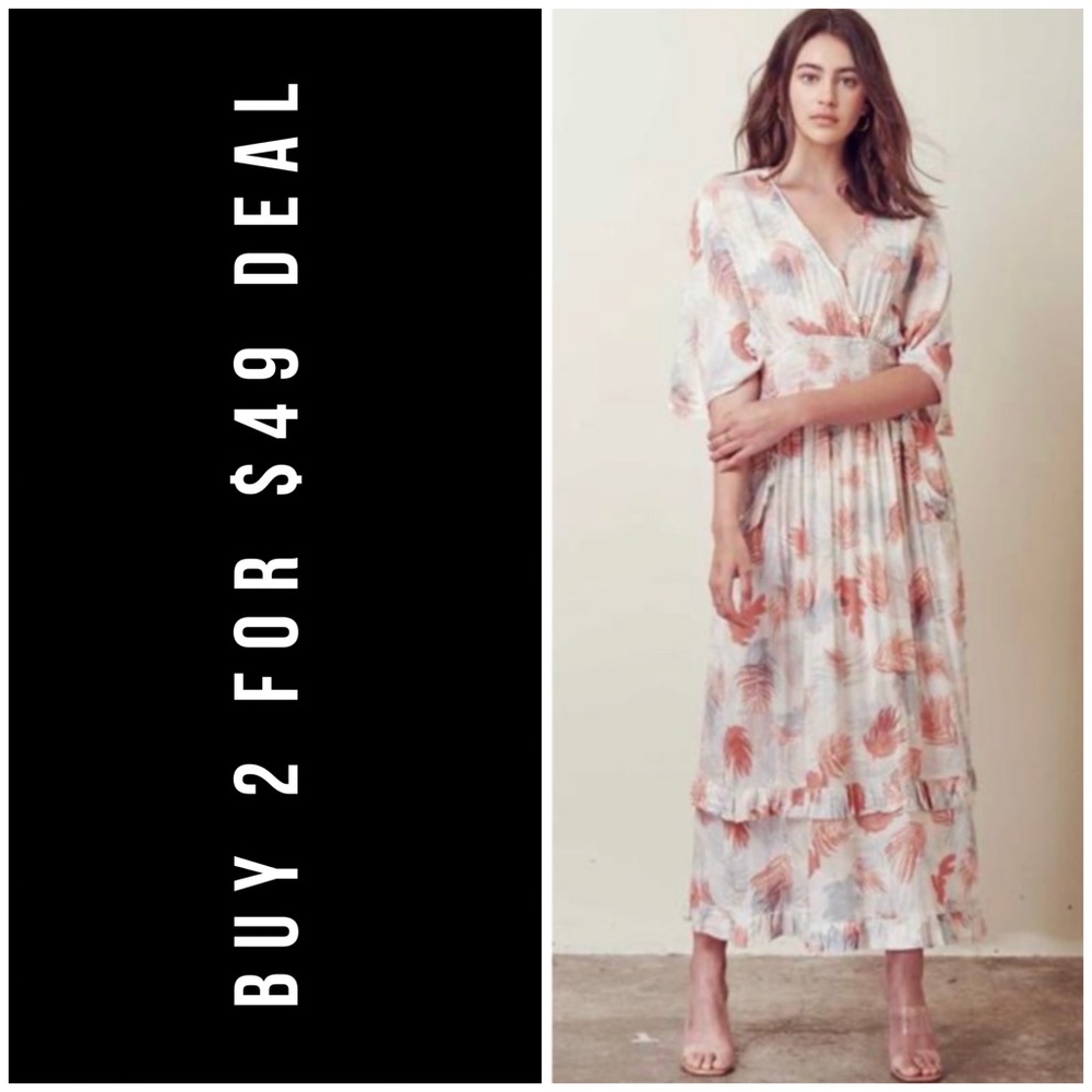☀️IVORY PALM LEAVES PRINT DRESS